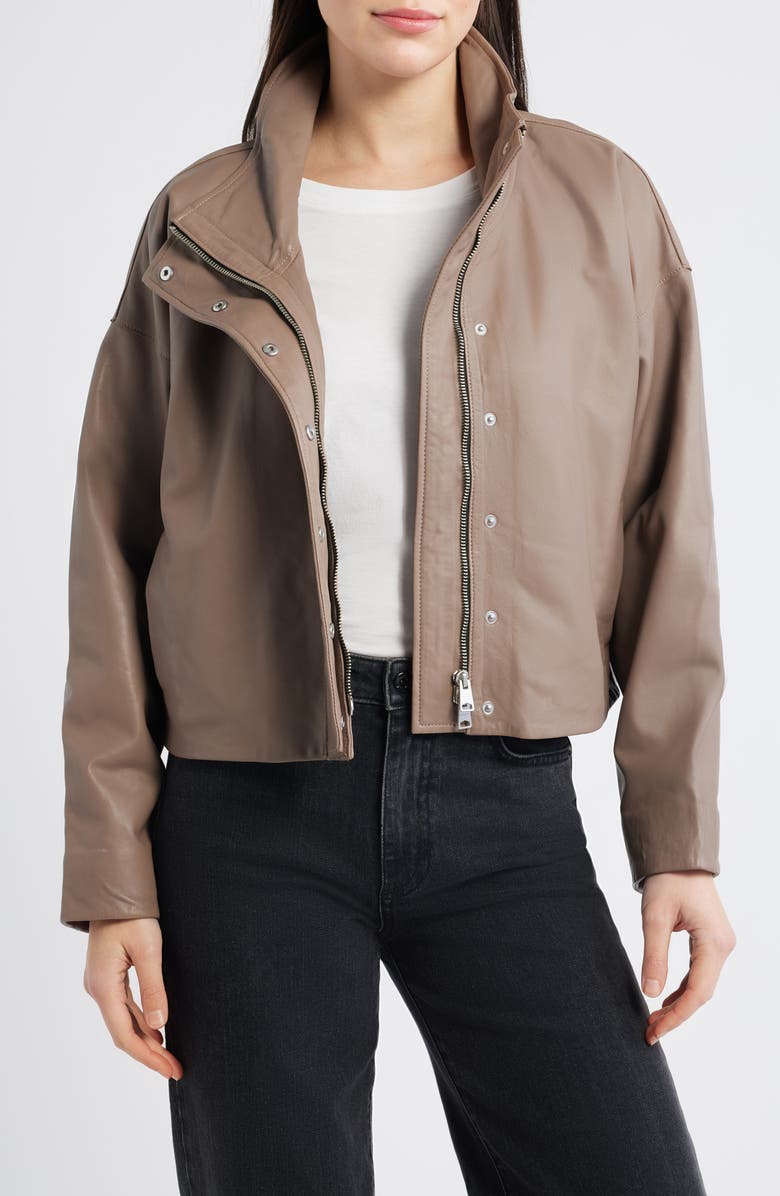 AllSaints Ryder Crop Leather Jacket, Main, color, Mocha Brown