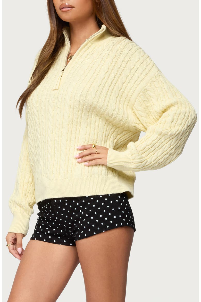 Sarie Cable Stitch Quarter Zip Cotton Sweater, Alternate, color, LIGHT-YELLOW