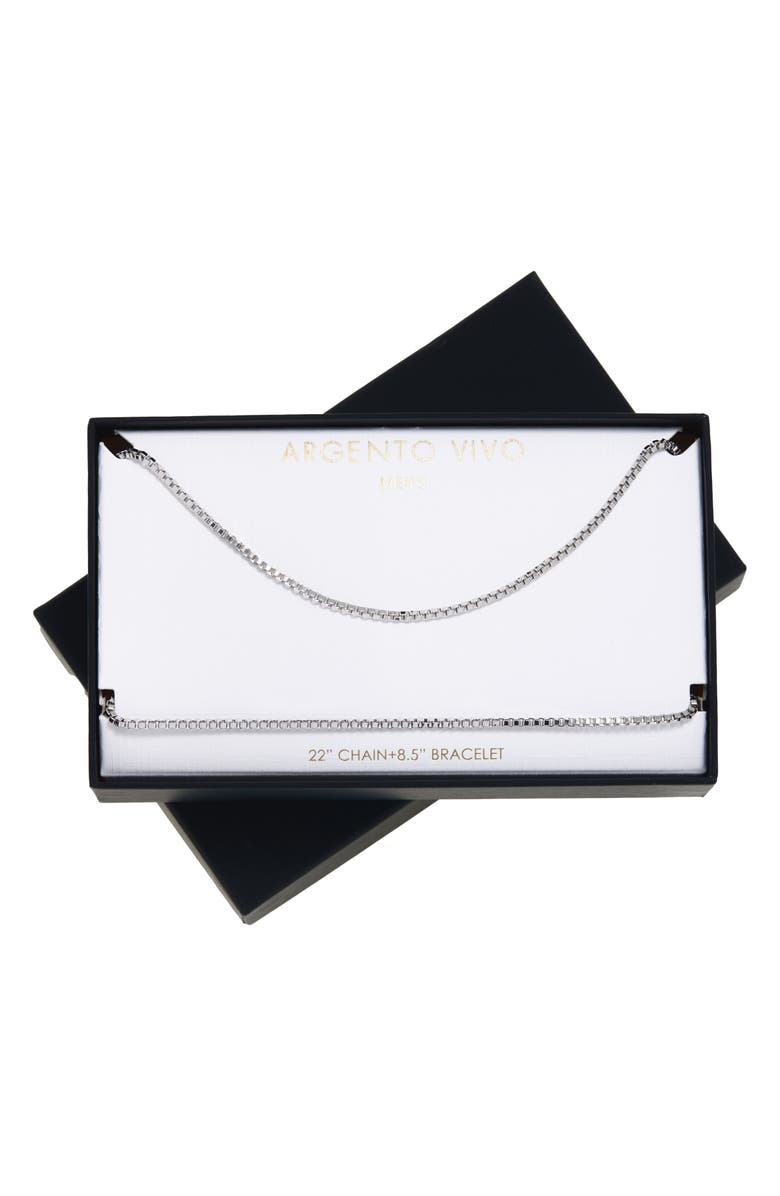Argento Vivo Sterling Silver Men's Box Chain & Bracelet Set, Alternate, color, Silver