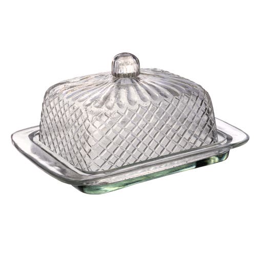 Storied Home Embossed Rectangular Reclaimed Glass Butter Dish In Transparent
