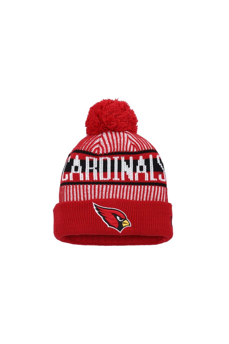 Youth New Era Cardinal Arizona Cardinals Striped  Cuffed Knit Hat with Pom, Main, color, Cardinal