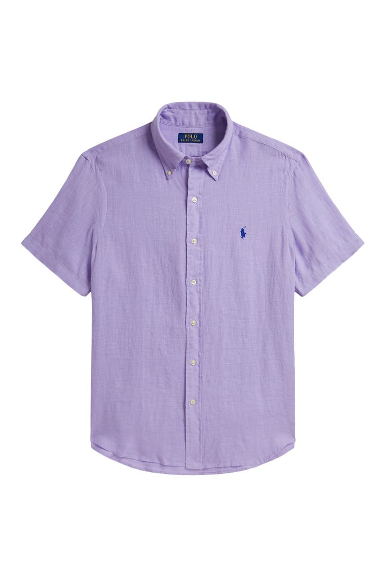 Classic Fit Short Sleeve Linen Button-Down Shirt, Main, color, SKY LAVENDER