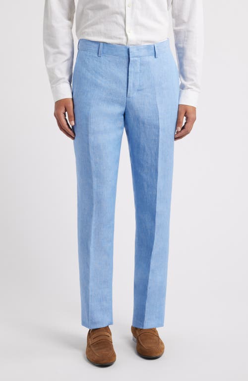 Nordstrom Trim Fit Flat Front Linen Dress Pants In Blue Hydrangea