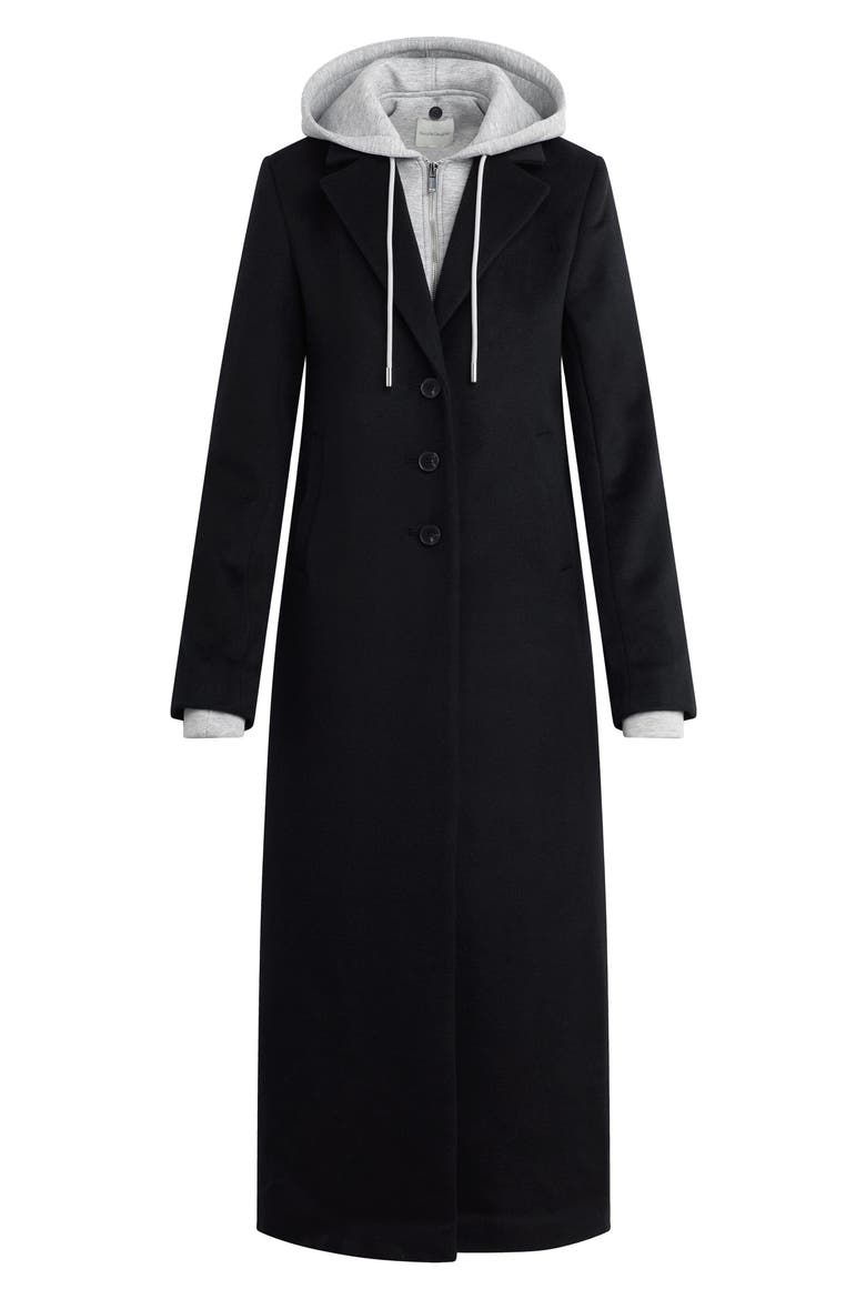 The Sport Wool Blend Coat with Hoodie Insert, Alternate, color, BLACK