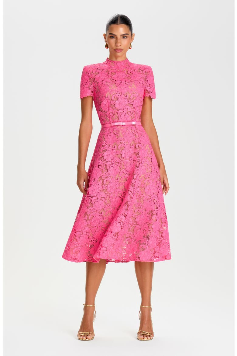 Belted Lace Cocktail Dress, Alternate, color, PINK
