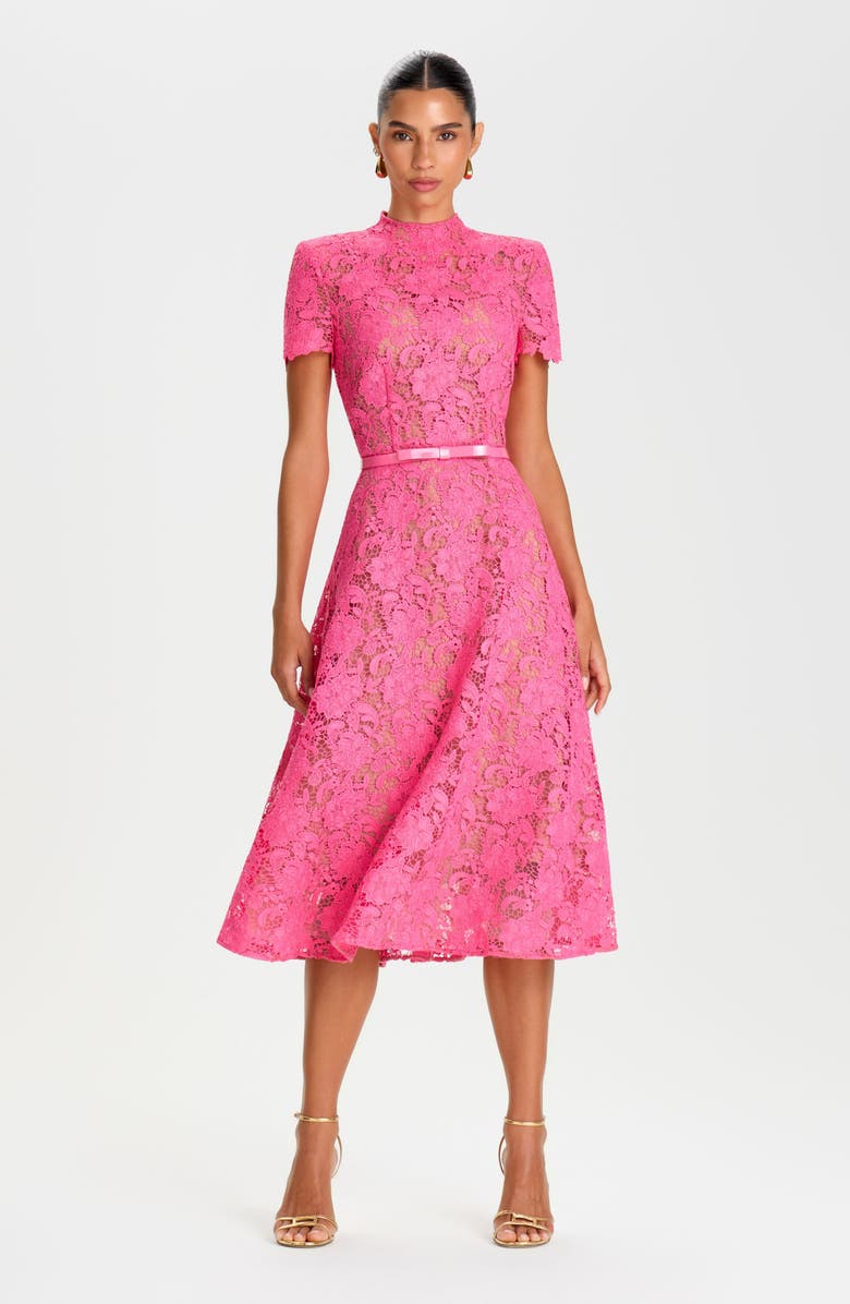 NADINE MERABI Belted Lace Cocktail Dress, Alternate, color, Pink