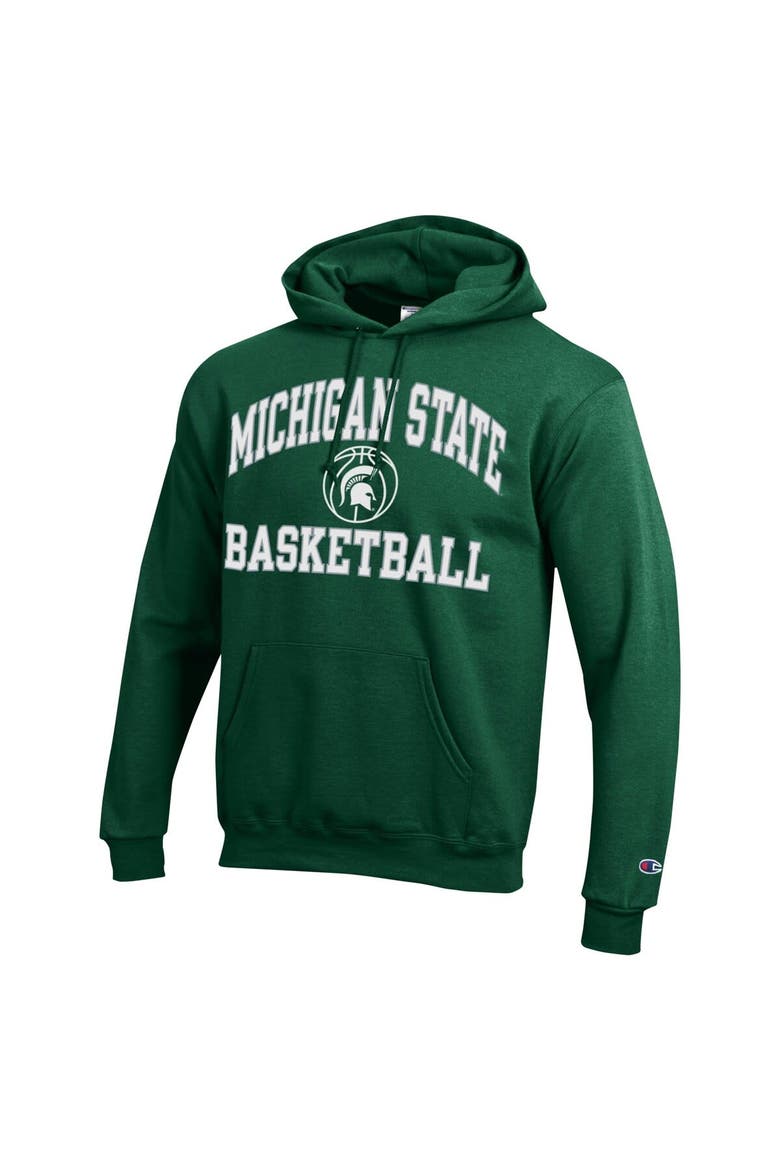 Men's Champion Green Michigan State Spartans Basketball Icon Powerblend Pullover Hoodie, Alternate, color, Green