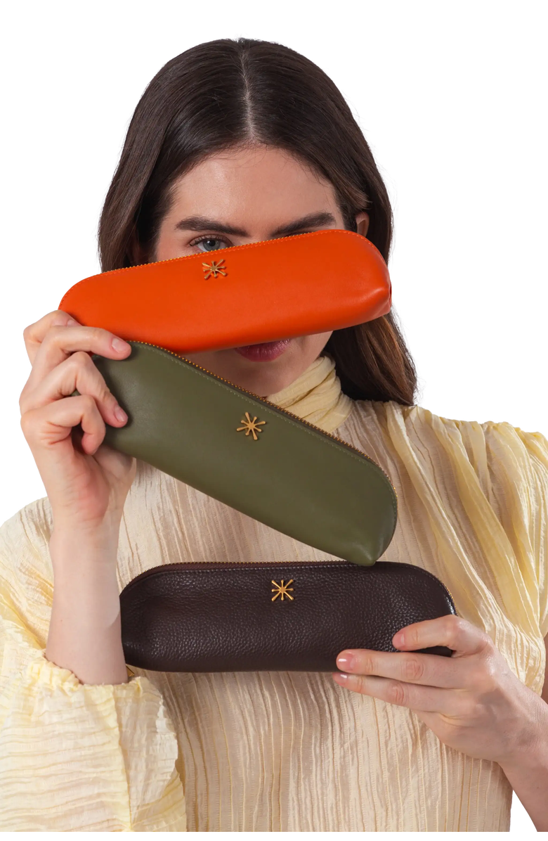 Esthera Leather Pencil Case, Alternate, color, Coffee Brown