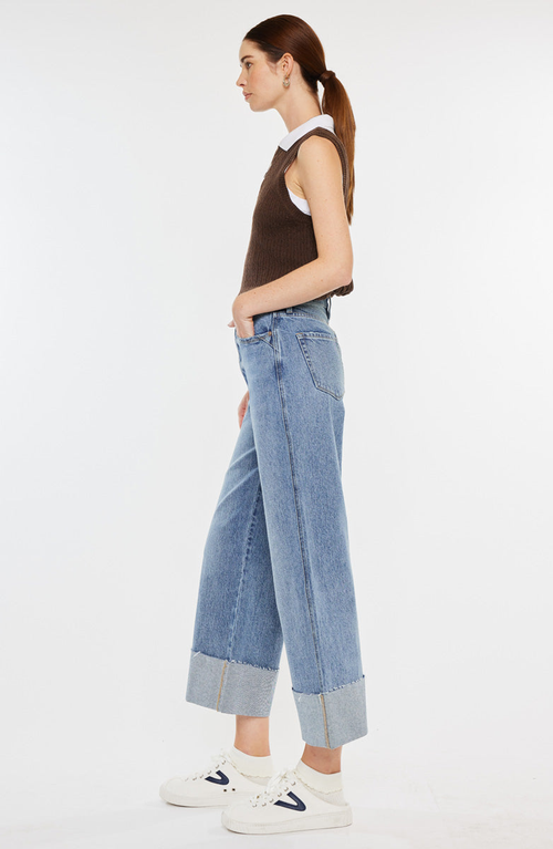 Kancan Alfie 90's Cropped Wide Leg Jeans In Blue