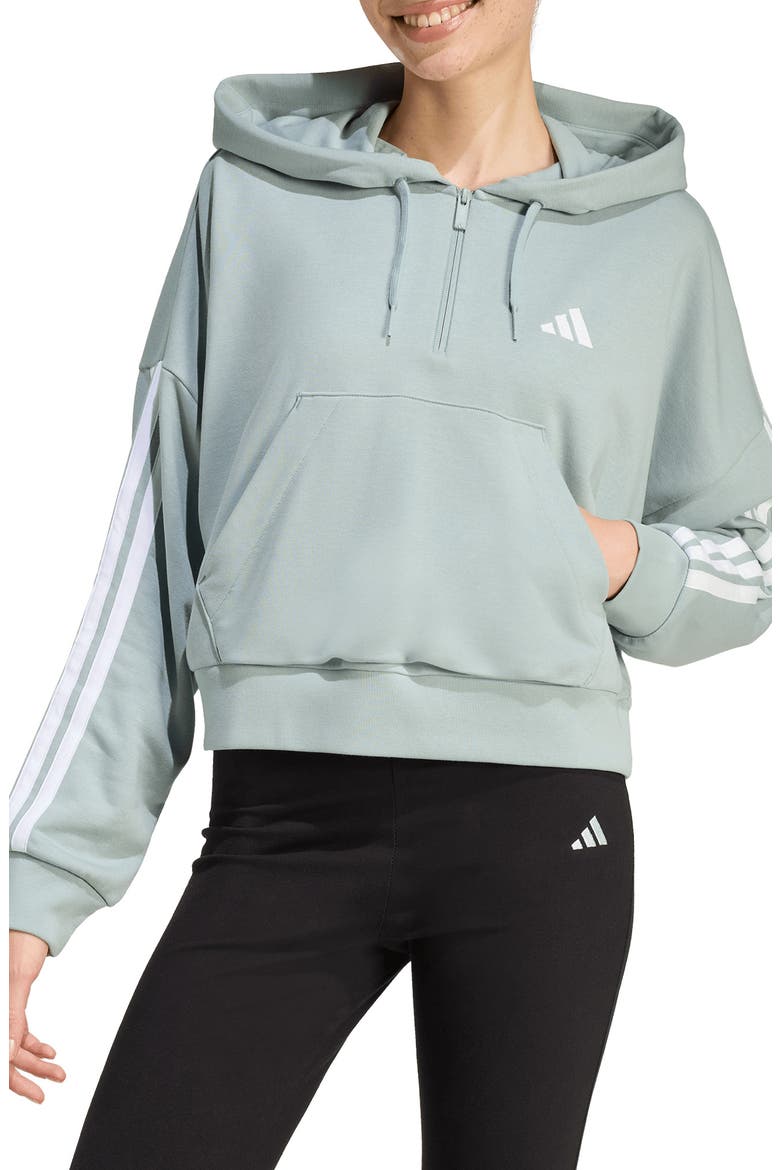 3-Stripes French Terry Hoodie, Main, color, WONDER SAGE/ WHITE