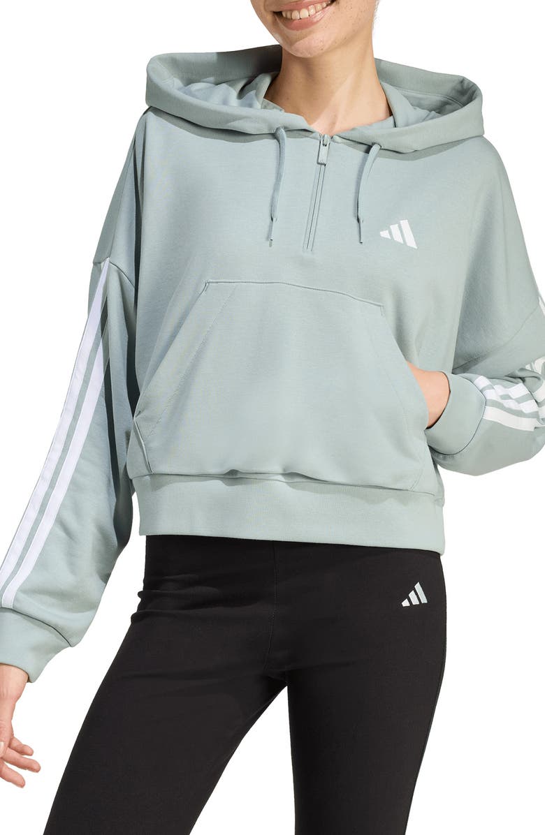 adidas 3-Stripes French Terry Hoodie, Main, color, Wonder Sage/ White