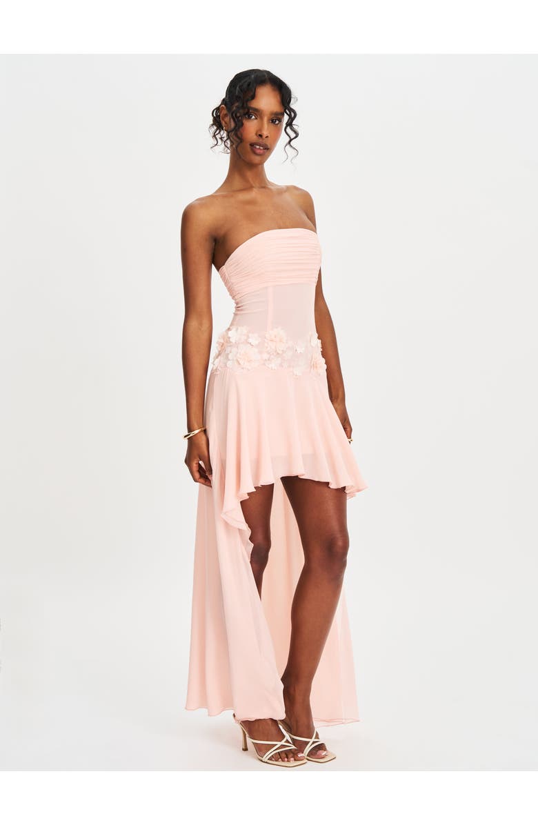 Miss Circle Mae Ruched Breast Appliqué Trim Trailing Dress, Alternate, color, Baby Pink Chiffon