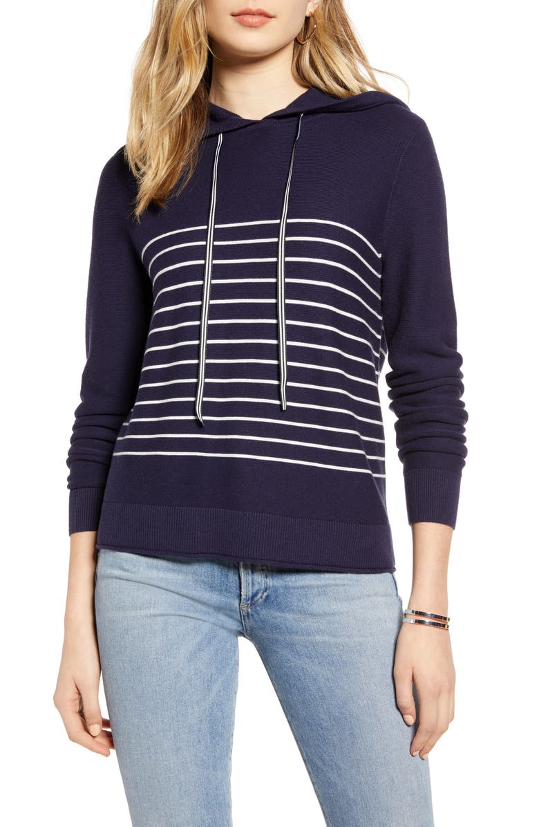 1901 Nautical Stripe Cotton Blend Hooded Sweater, Main, color, 