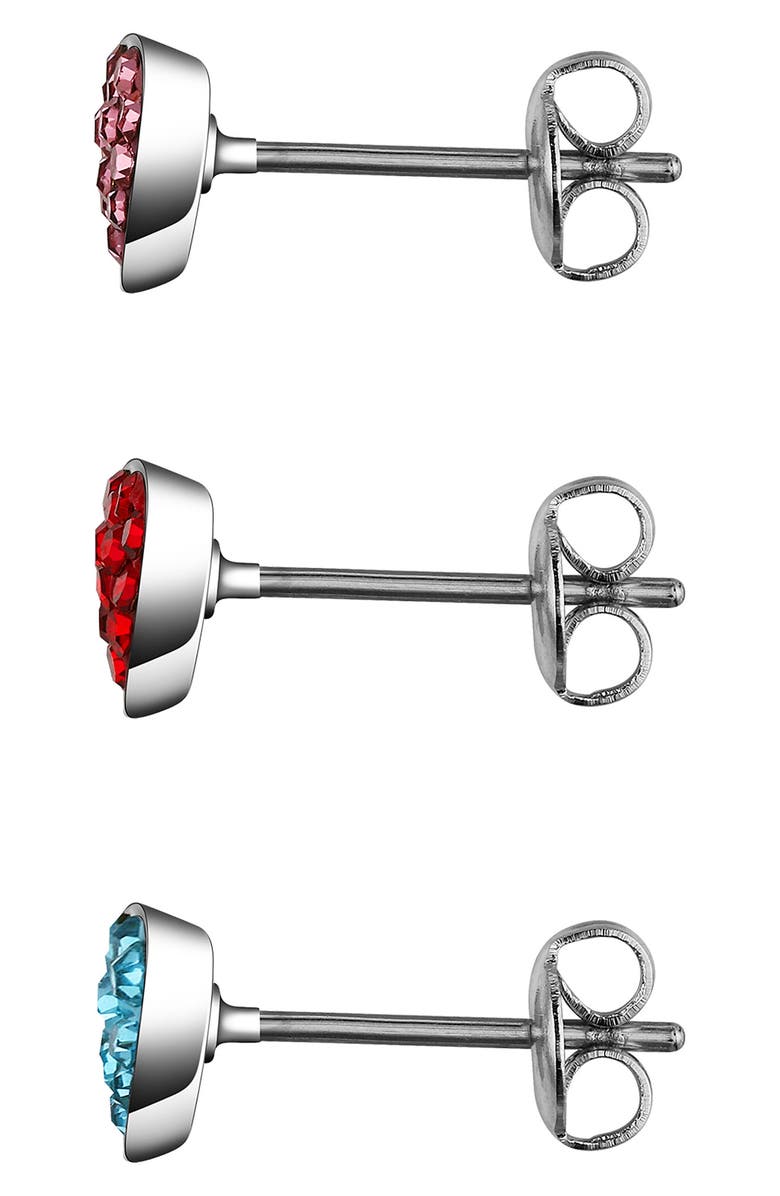 Lily Nily Kids' Set of 3 Crystal Heart Stud Earrings, Alternate, color, Pink Multi