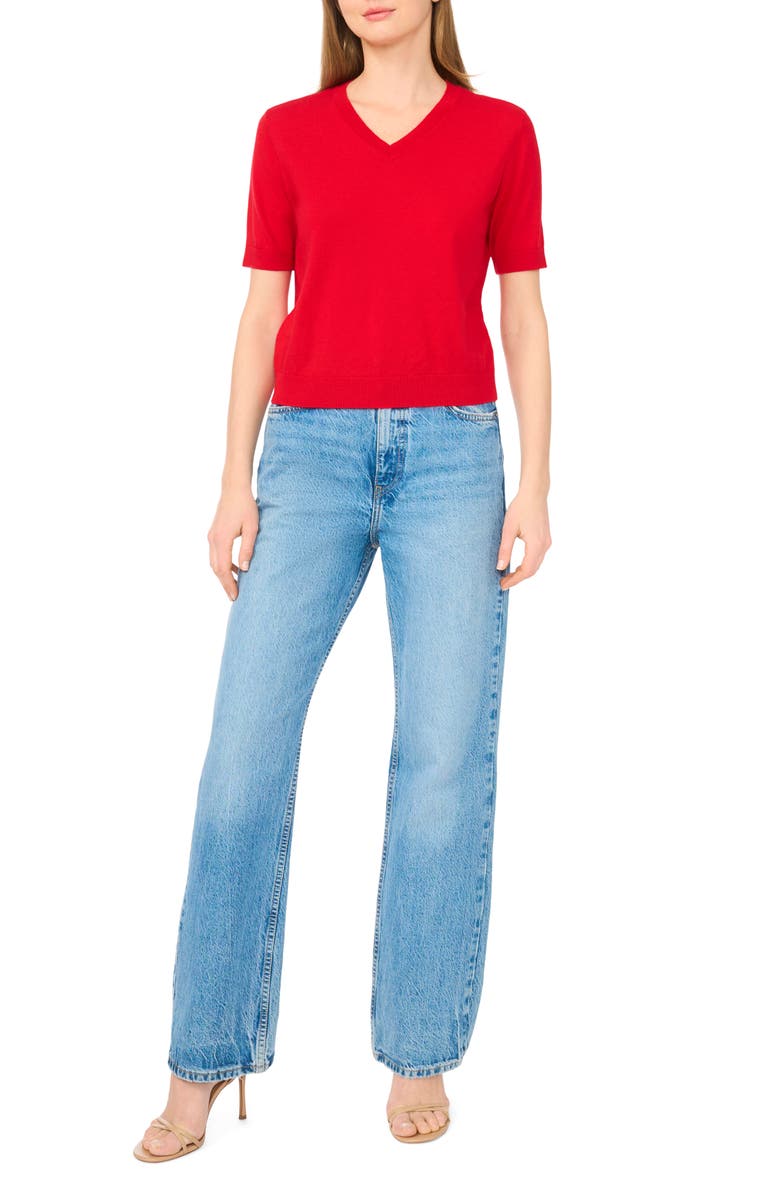Ted Baker V-Neck Short Sleeve Sweater, Alternate, color, Hot Red