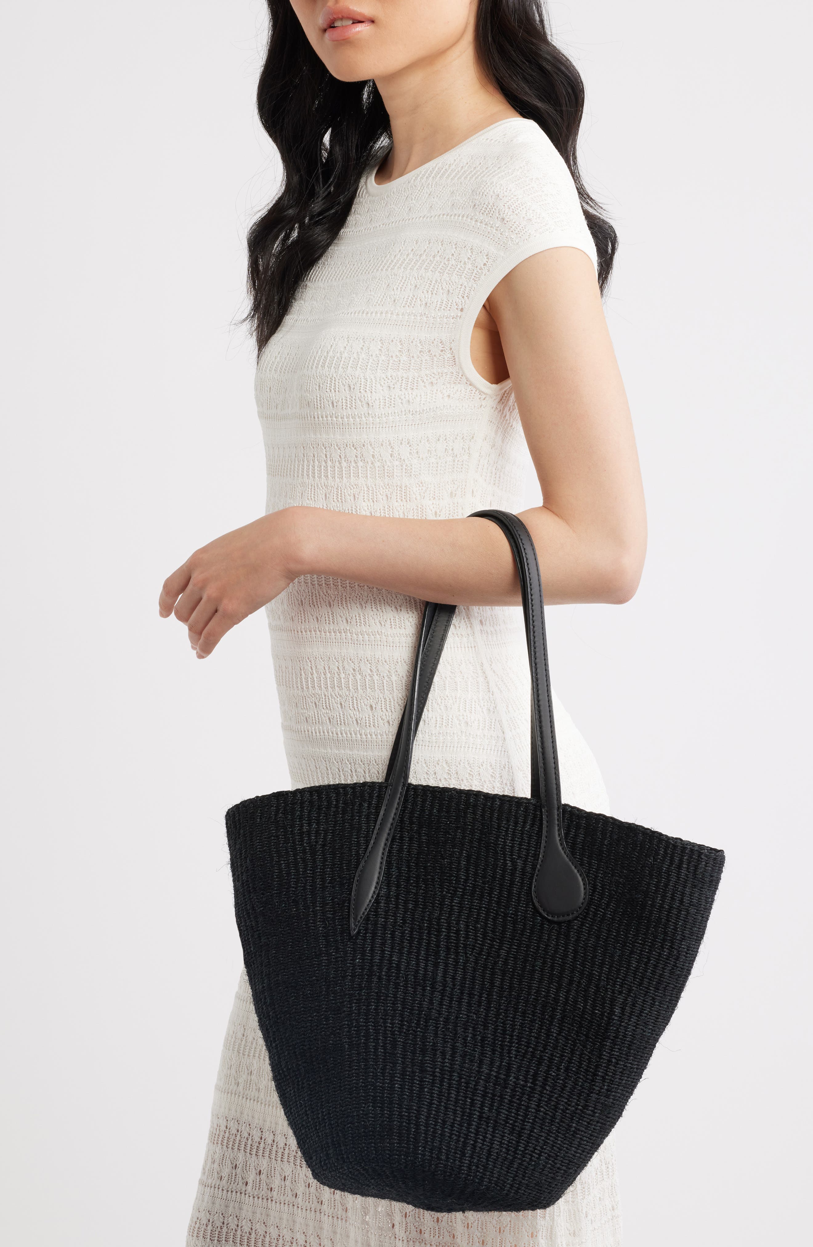 LIFFNER Straw Basket Tote, Alternate, color, Black