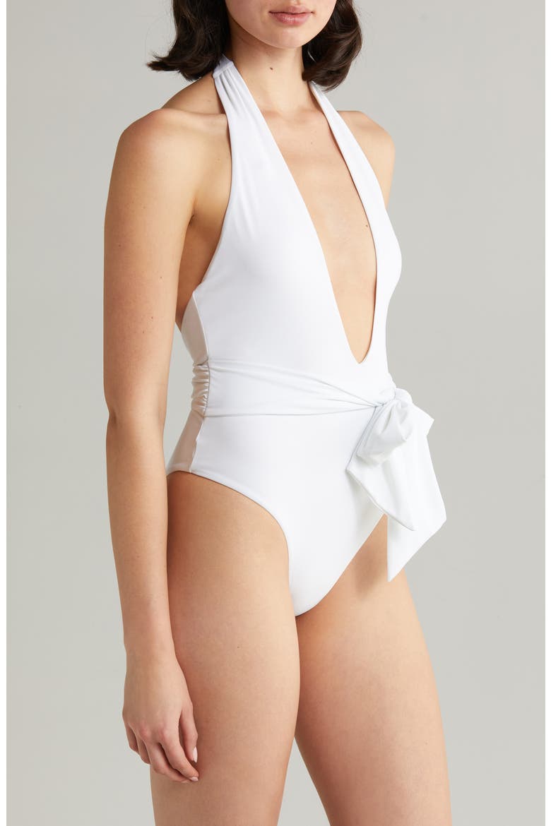 Raquel Plunge One-Piece Swimsuit, Alternate, color, WHITE