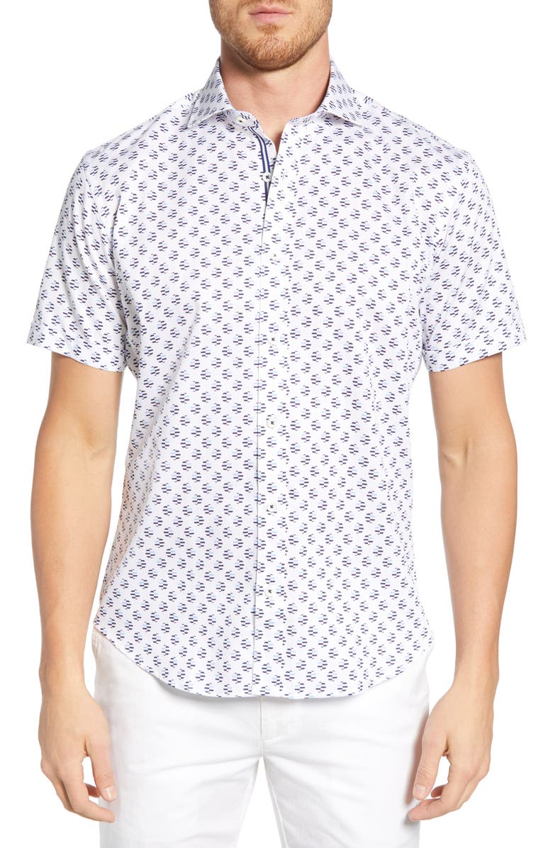 Bugatchi Shaped Fit Print Shirt, Main, color, 