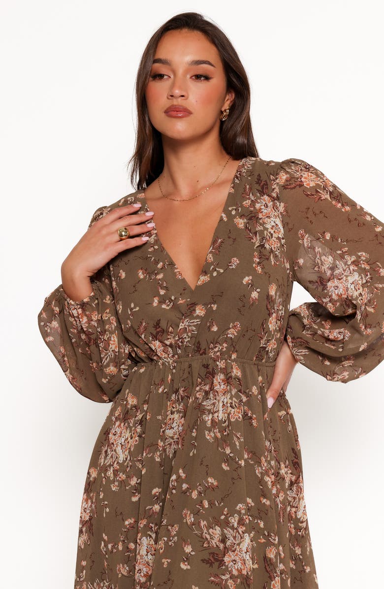 Petal & Pup Anisa Long Sleeve Floral Maxi Dress, Alternate, color, Olive Floral