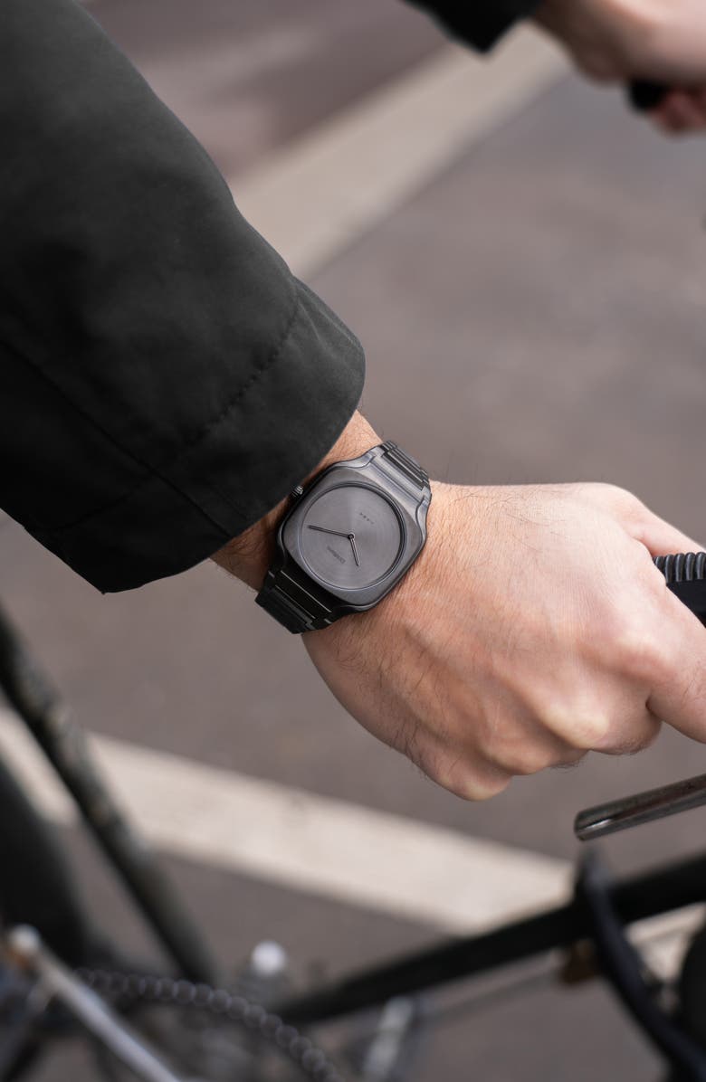 D1 Milano Gun Frame Square Bracelet Watch, 37mm, Alternate, color, Light Gun