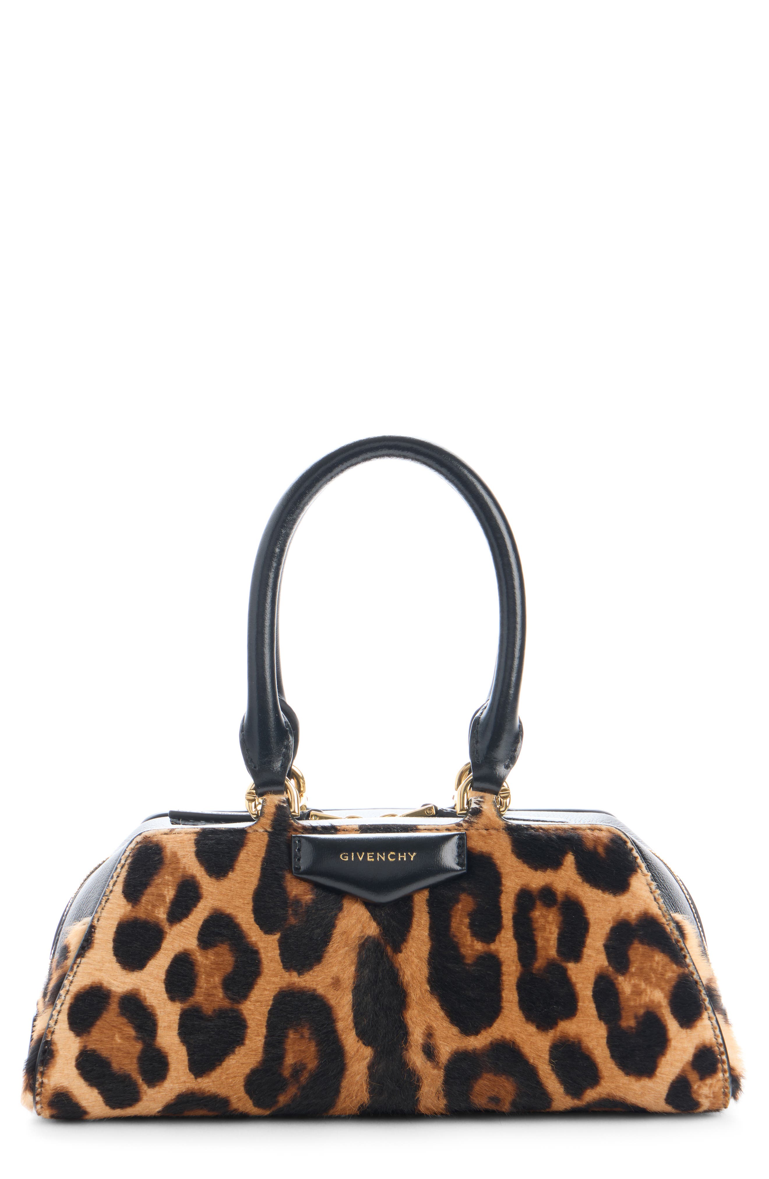 Givenchy Mini Antigona Genuine Calf Hair East/West Satchel, Main, color, Black/ Beige