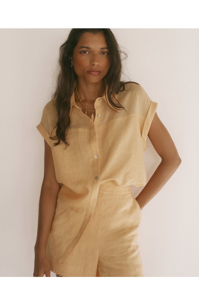 MINT VELVET Linen Blend Sheer Panel Shirt, Alternate, color, Yellow