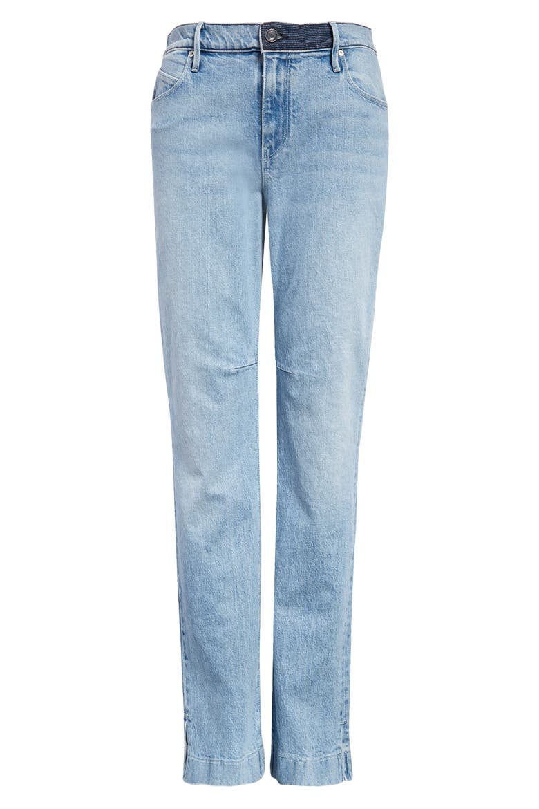 Derek High Waist Split Hem Nonstretch Straight Leg Jeans, Main, color, VIVID BLUE