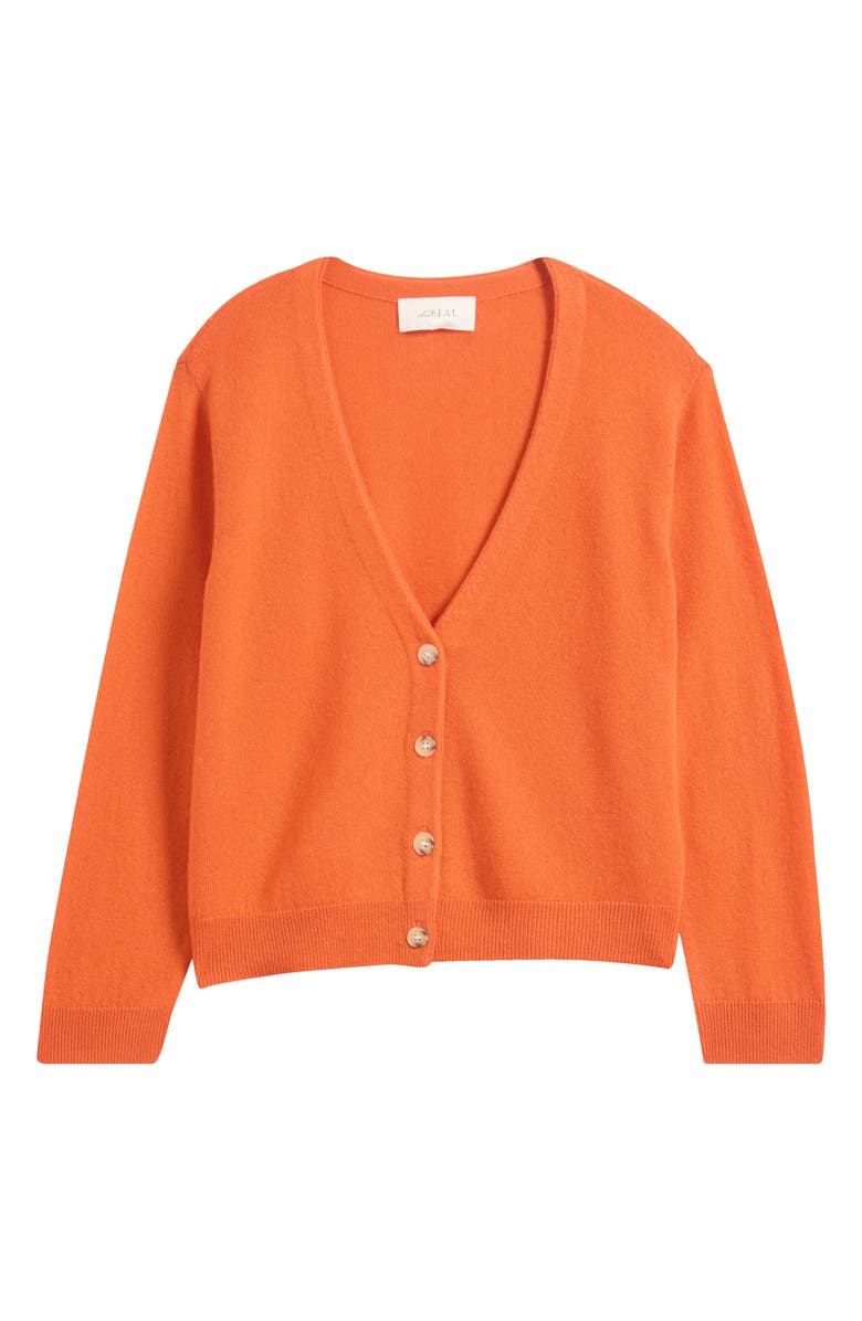 THE GREAT. The Tiny V-Neck Cashmere Cardigan, Main, color, Hot Orange