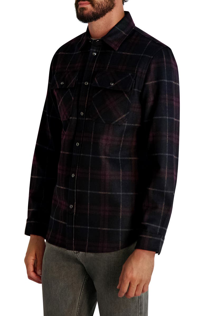 KARL LAGERFELD PARIS Plaid Ponte Snap-Up Shirt, Alternate, color, Navy
