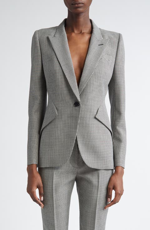 Houndstooth Check Wool Blazer