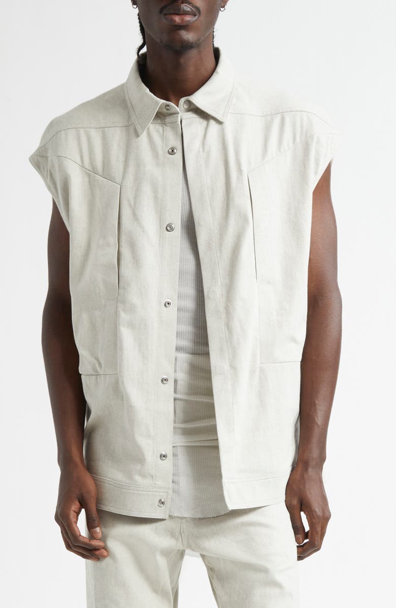 Rick Owens Jumbo Sleeveless Snap-Up Overshirt, Main, color, 