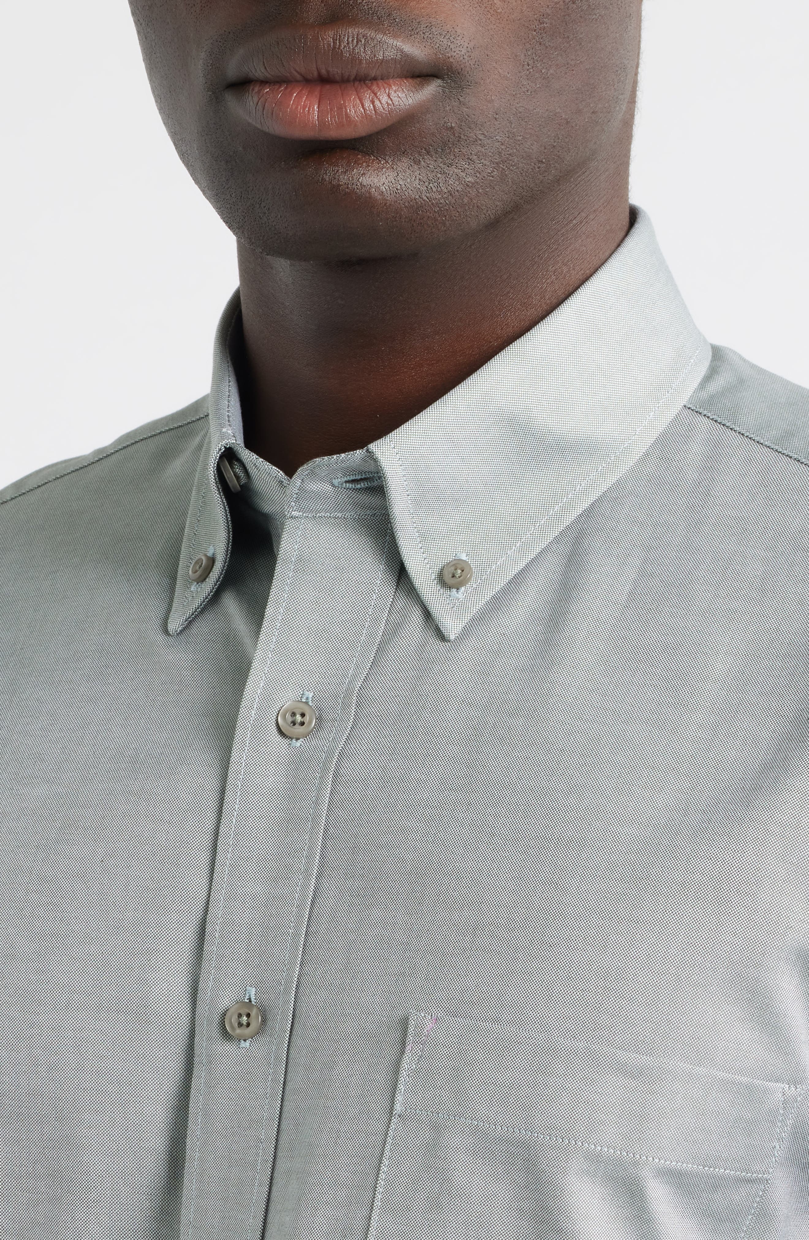 Regular Fit Light Grey Cotton Button-Down Oxford Shirt - image 2