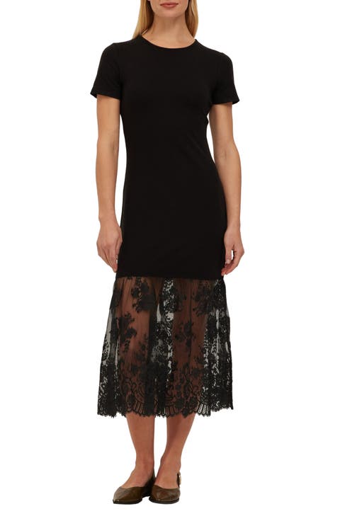 Malibu Lace Hem Rib T-Shirt Dress