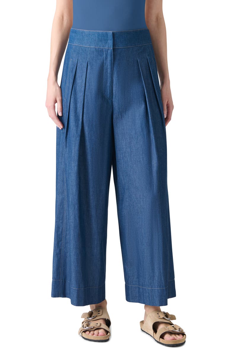 Akris punto Federica Pleated Denim Crop Pants, Main, color, Medium Blue Denim