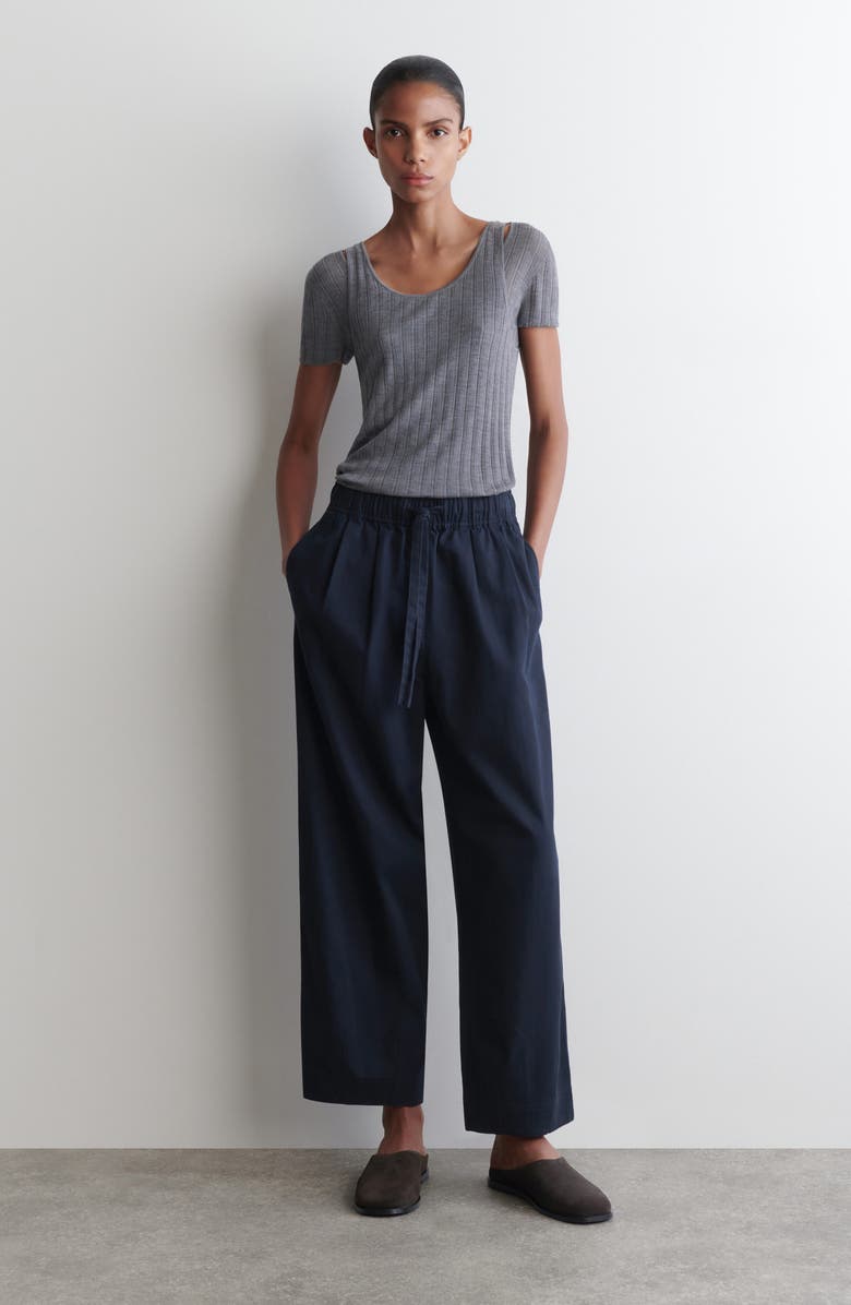 COS Cotton Herringbone Drawstring Pants, Alternate, color, Blue Dark
