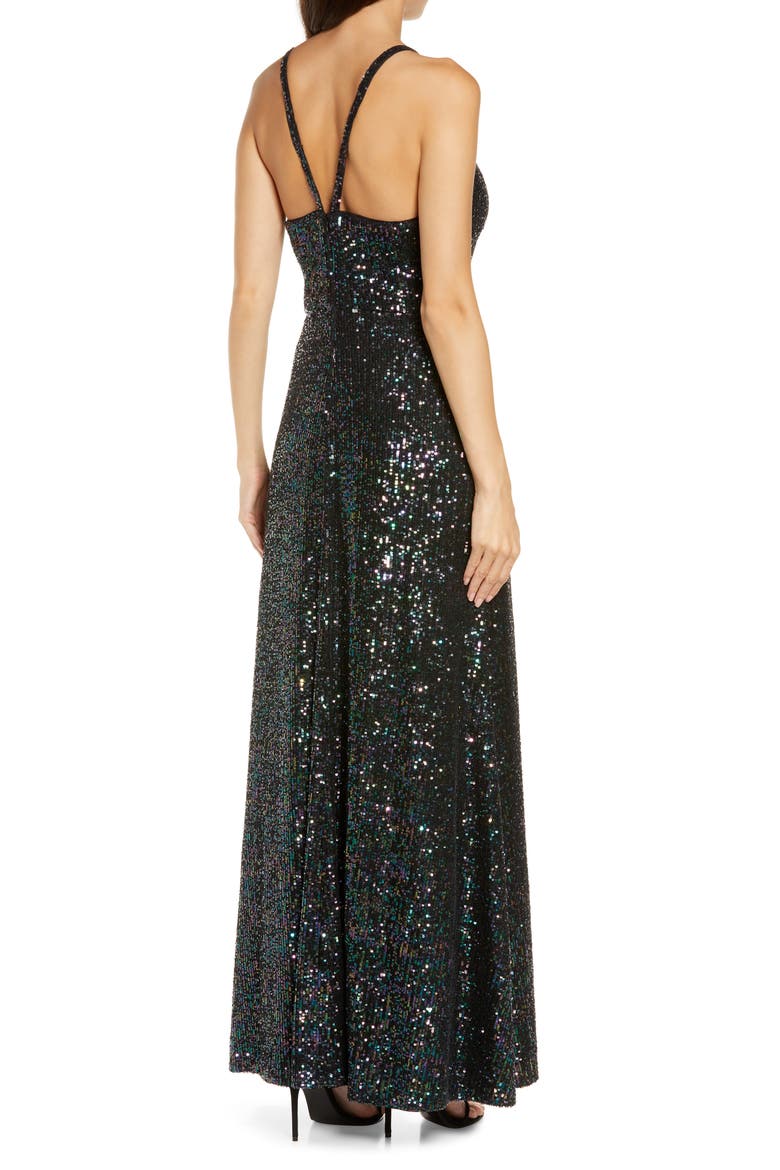 Sequin Embellished Gown, Alternate, color, BLACK/ MULTI
