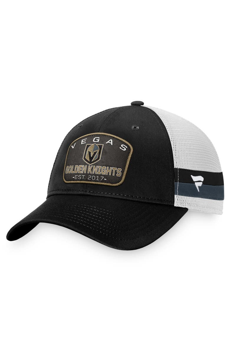 Men's Fanatics Branded Black/White Vegas Golden Knights Fundamental Striped Trucker Adjustable Hat, Main, color, Black