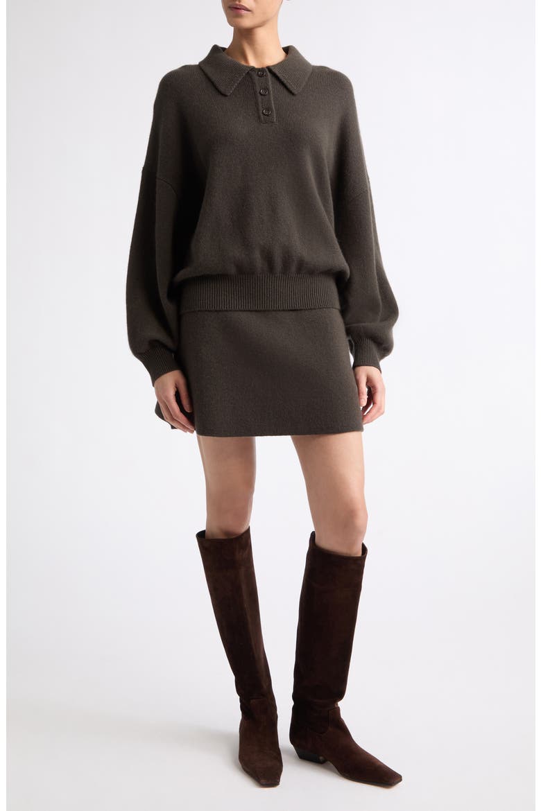 Etta Cashmere Polo Sweater, Alternate, color, DARK FERN