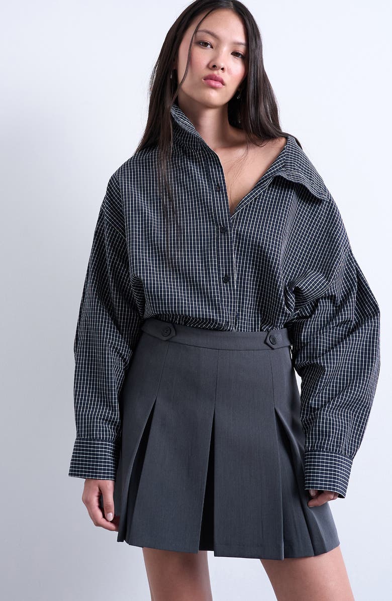 Topshop Pleated Miniskirt, Alternate, color, Grey