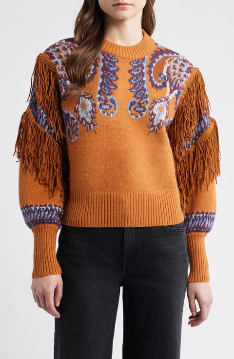 Arabesque Scarf Fringe Knit Sweater