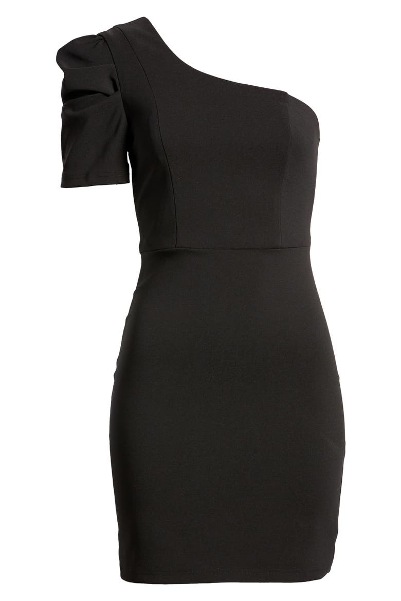 Stay Gorgeous One-Shoulder Sheath Minidress, Alternate, color, BLACK