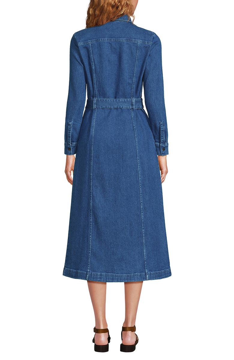 Lands' End Women's Petite Soft Denim Midi Shirt Dress, Alternate, color, Indigo Tide Blue