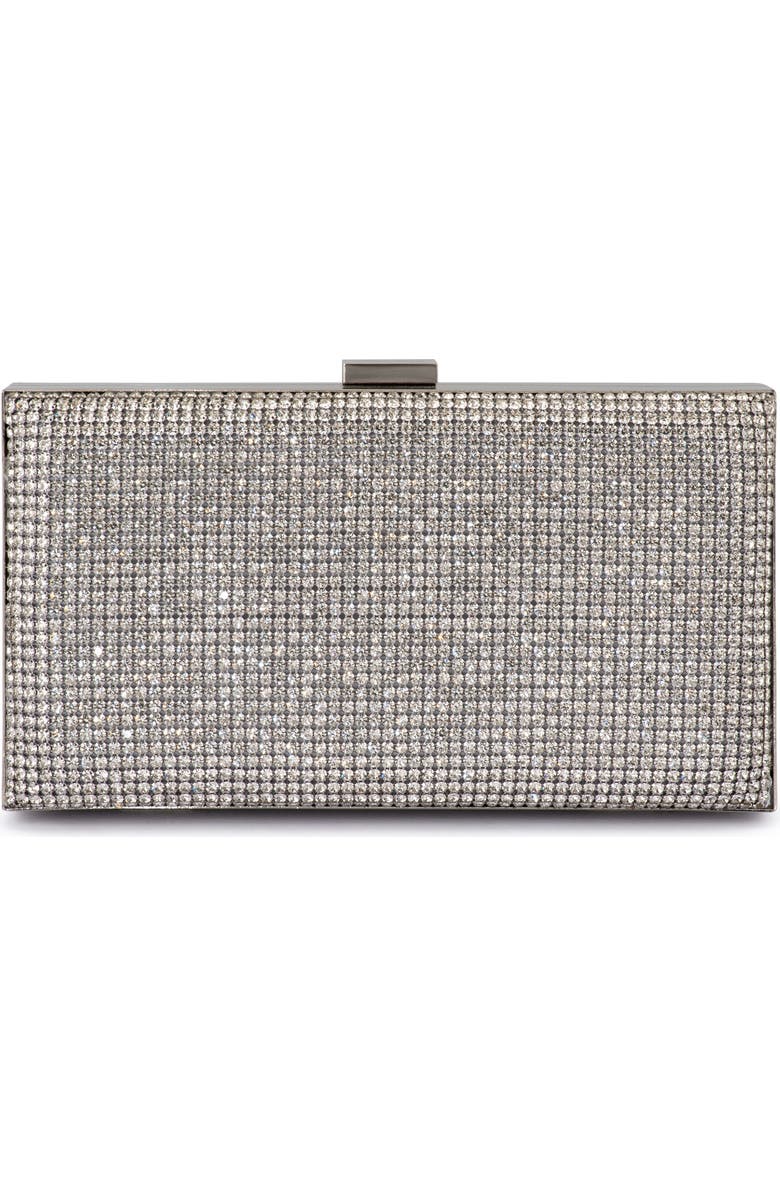 Olga Berg Stef Crystal Box Frame Clutch, Main, color, Silver