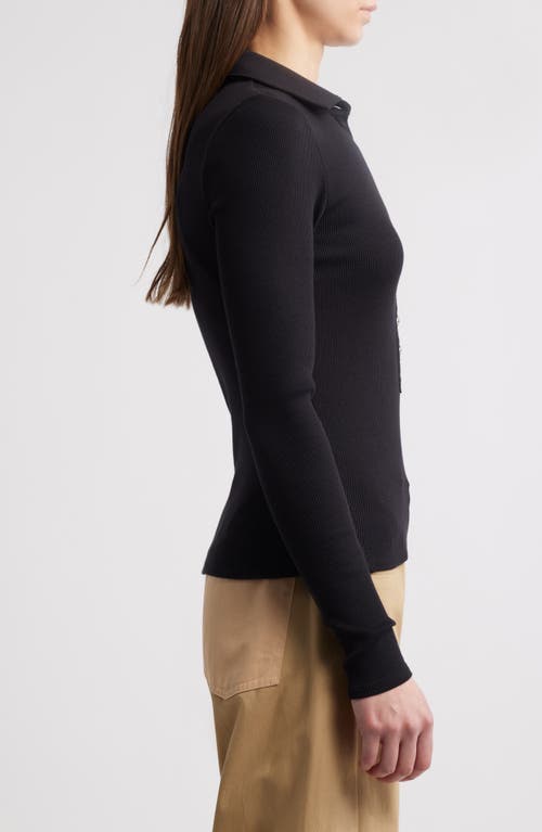 Rag & Bone The Essential Ribbed Button Polo Top In Black