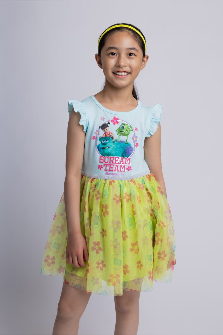 Monsters Inc. Flutter Sleeve Tulle Tutu Dress, Alternate, color, Aqua Boo Sulley