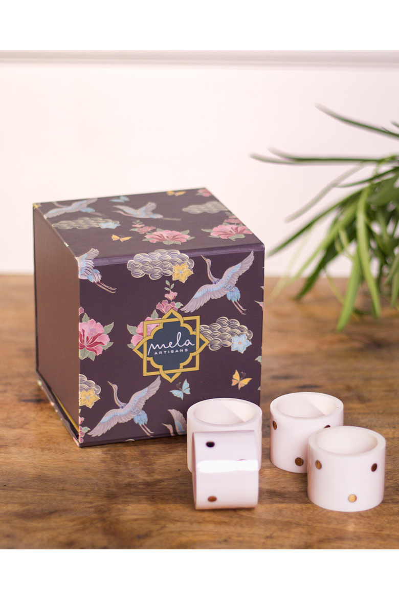 Sitara Handcrafted Napkin Ring Gift Box Set, Alternate, color, White
