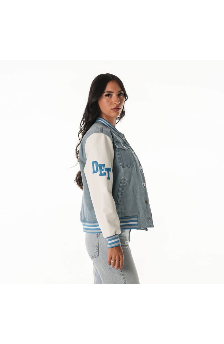 THE WILD COLLECTIVE Women's The Wild Collective Denim Detroit Lions Denim Varsity Full-Snap Jacket, Alternate, color, Denim