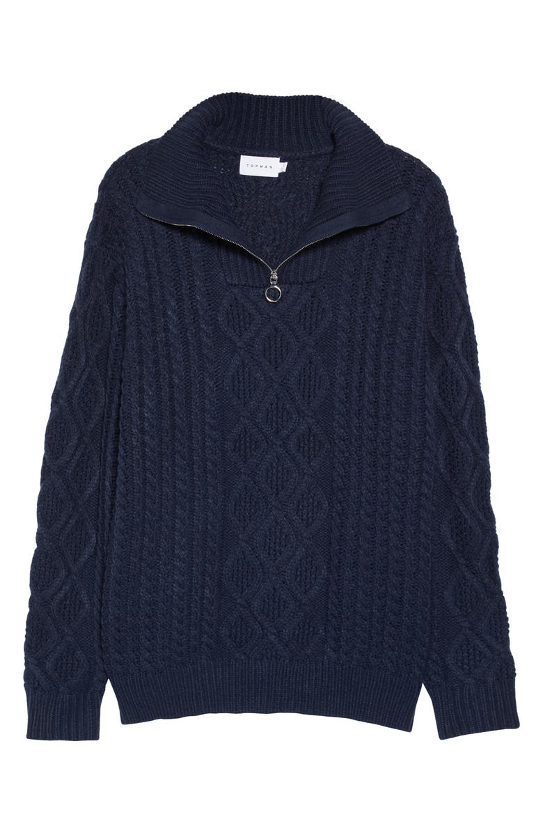 Topman Cable Stitch Quarter Zip Sweater, Alternate, color,
