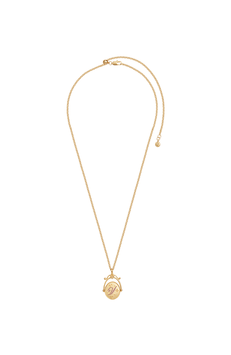 Fable England V Initial Violet Gold Spinner Chain Necklace, Alternate, color, Gold