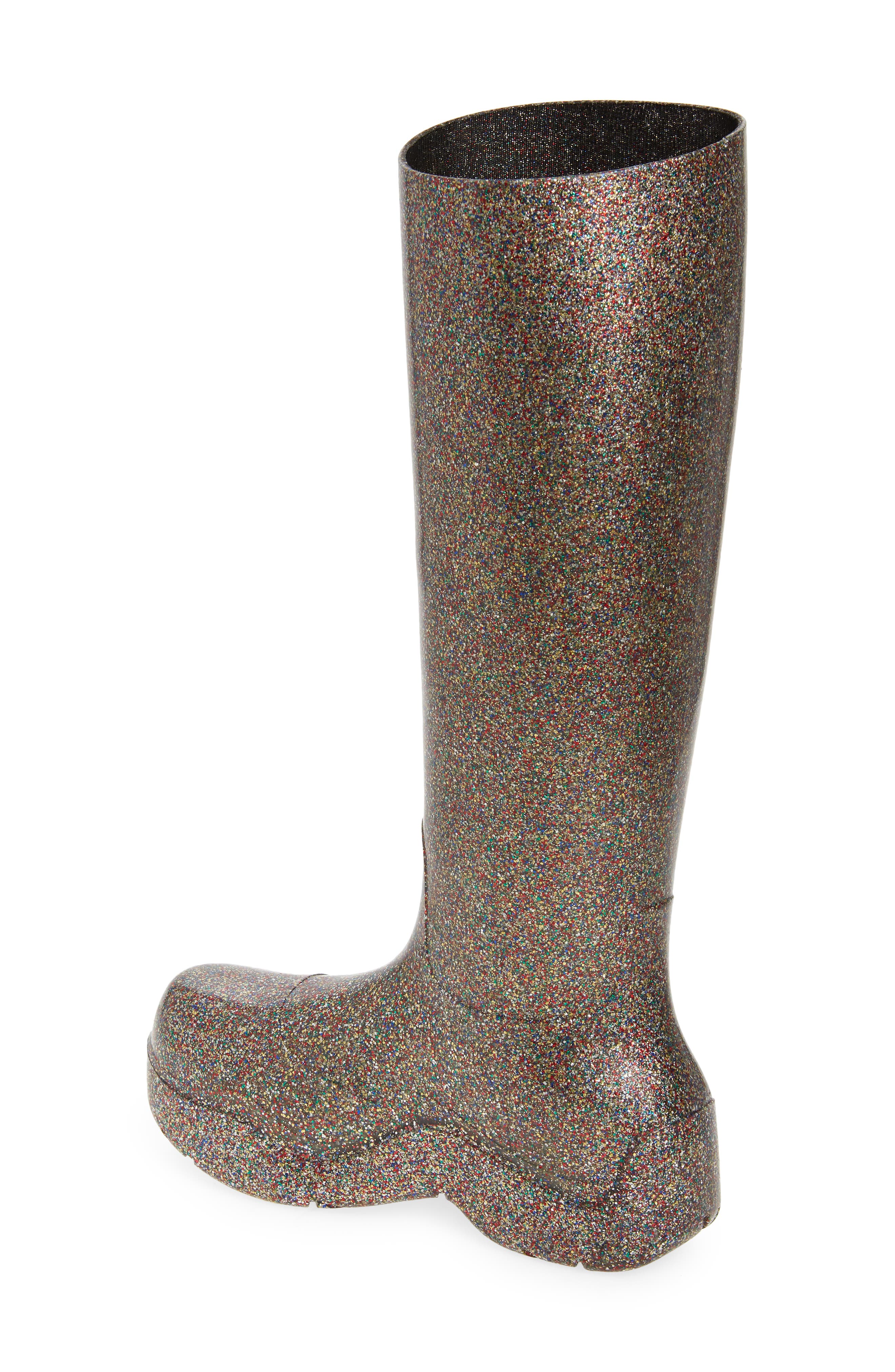 Bottega Veneta Puddle Glitter Waterproof Tall Rain Boot, Alternate, color, 